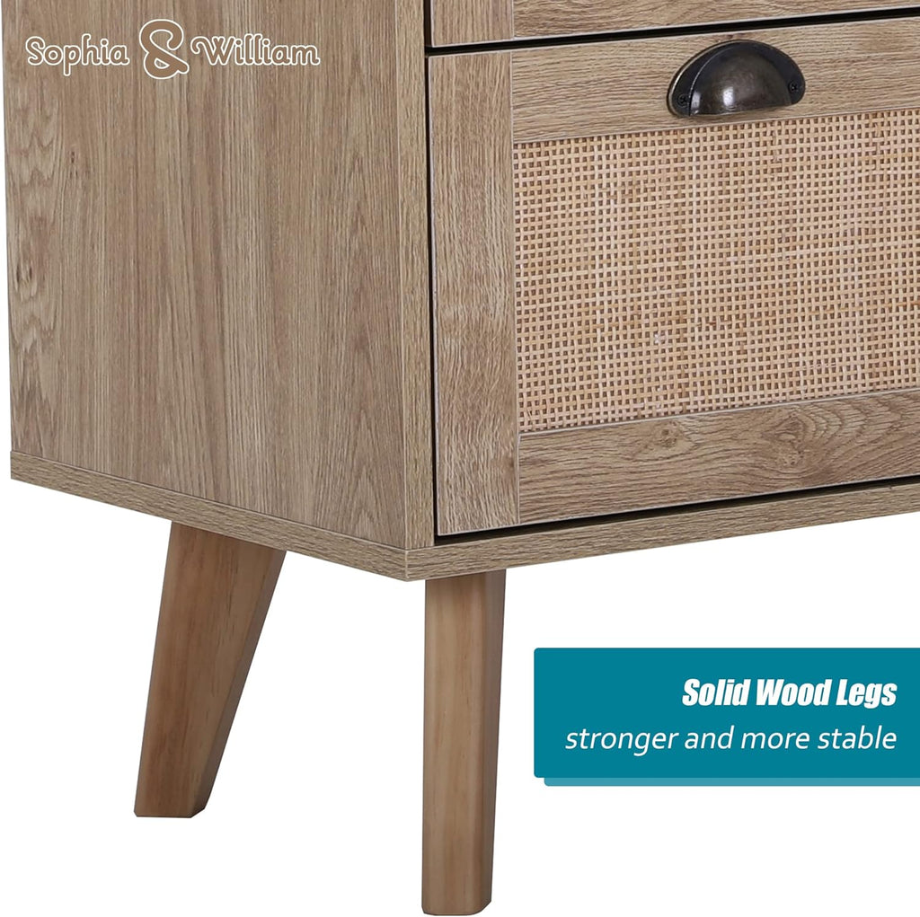 3 Drawer Rattan Storage Cabinet with Pine Wood Legs R379