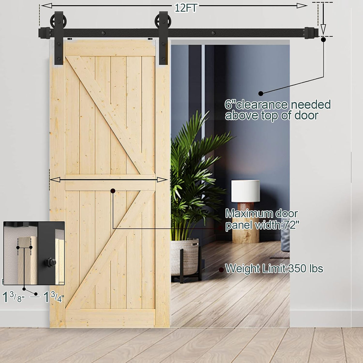 12FT Heavy Duty Q235 Carbon Steel Barn Door Hardware Kit A742470