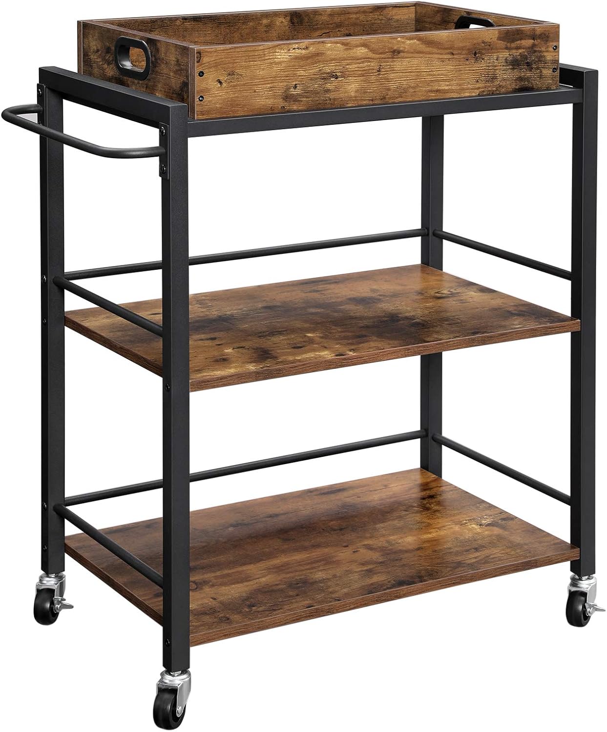 Rustic Brown and Black Bar Cart with Wheels N29421