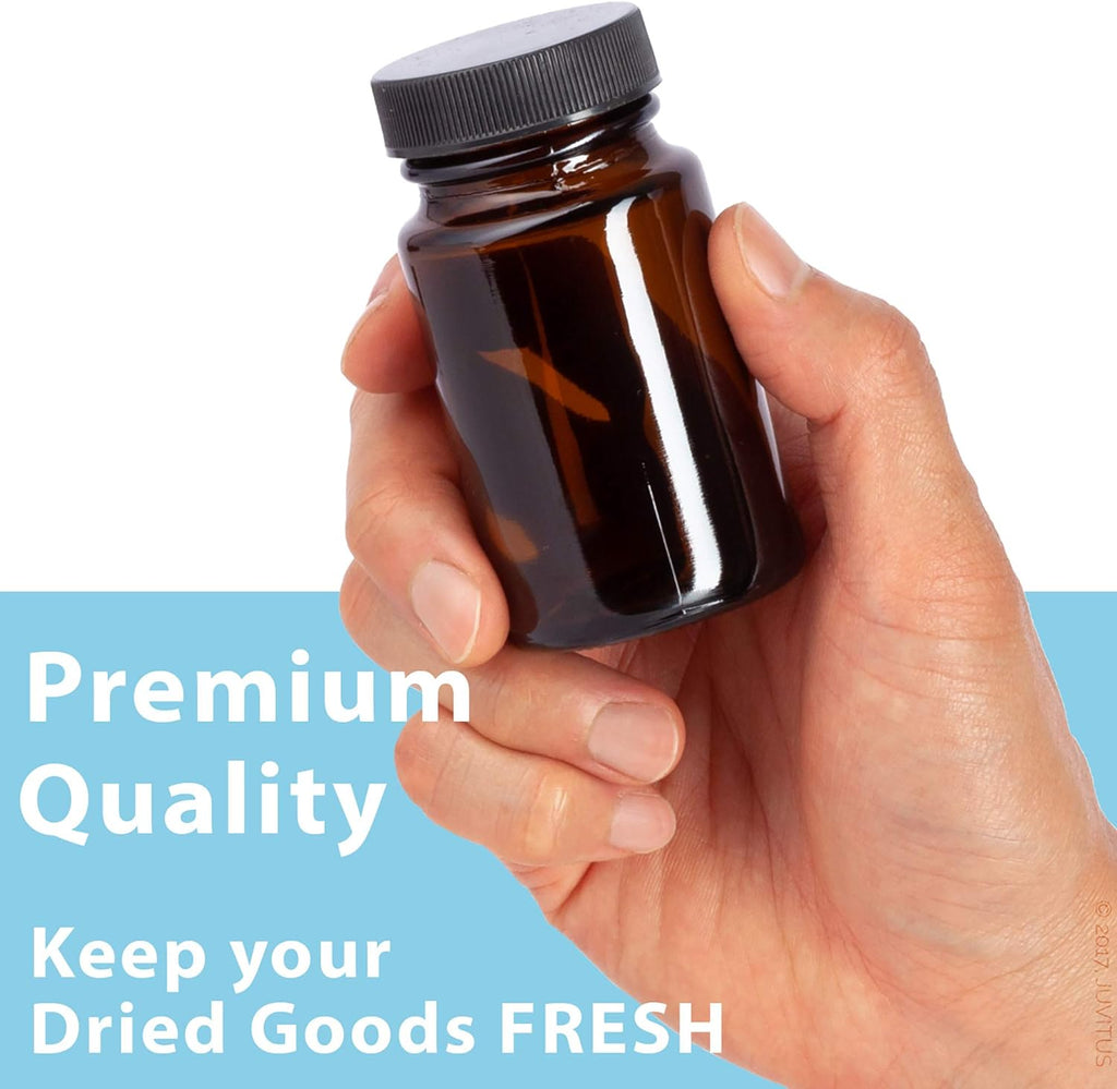 Amber Glass Bottle With Black Ribbed Lid (12 Pack) B832365