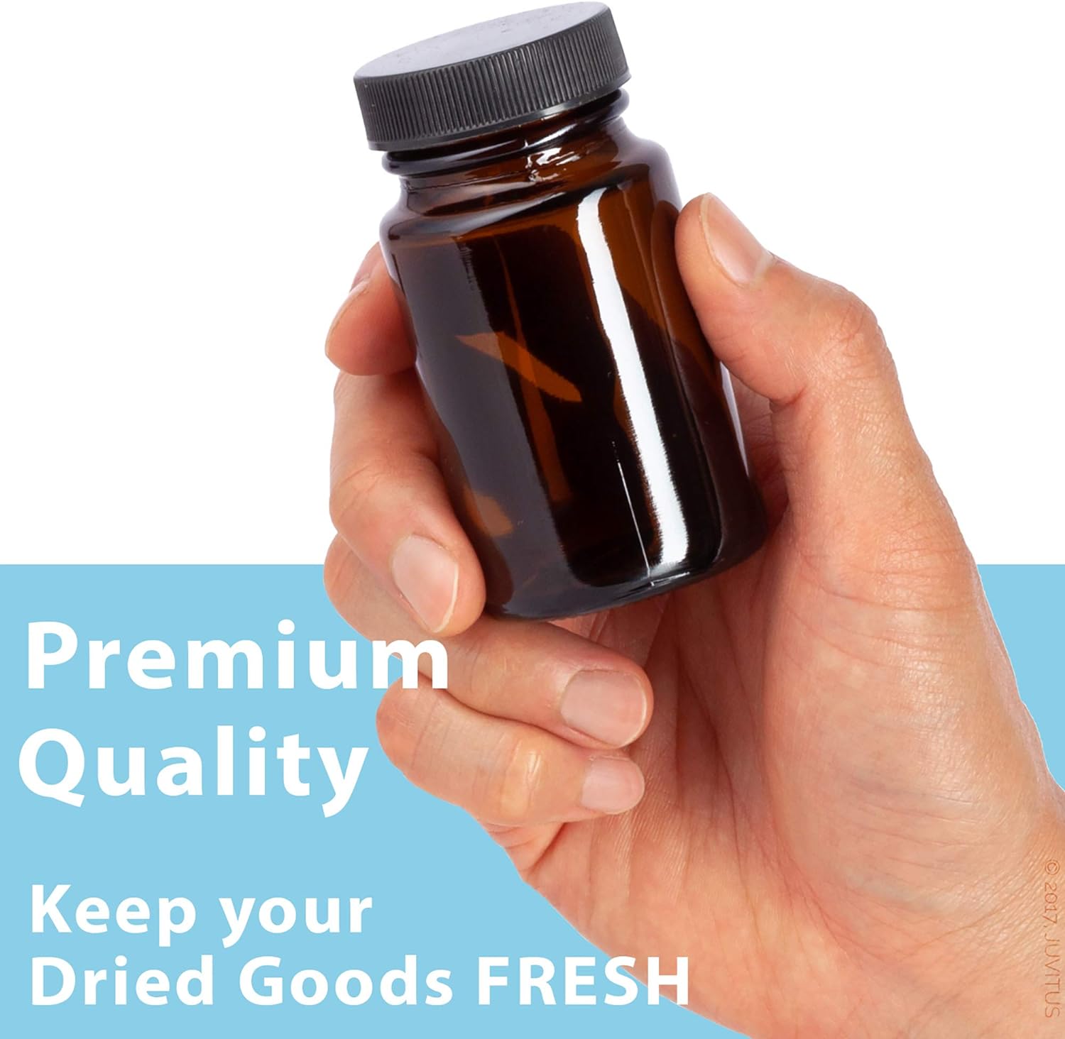 Amber Glass Bottle With Black Ribbed Lid (12 Pack) B832365