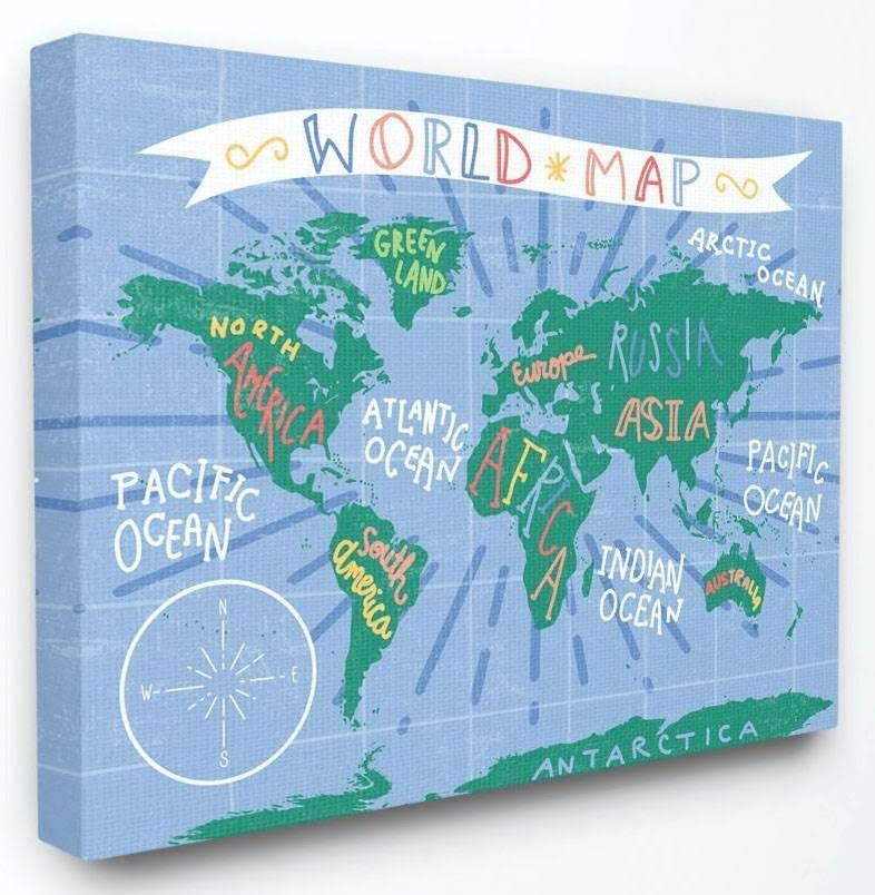 World Map Colorful Nursery Design Canvas Art I180
