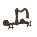 Tuscan Brass Wall Mounted Bridge Faucet with Metal Cross Handles O25665