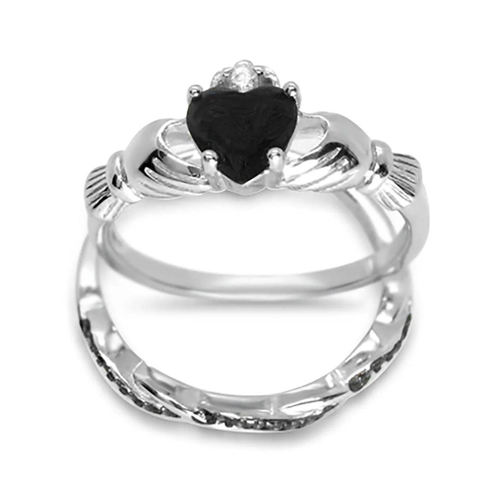 Black Diamond CZ Celtic Claddagh Couples Engagement Rings B8010