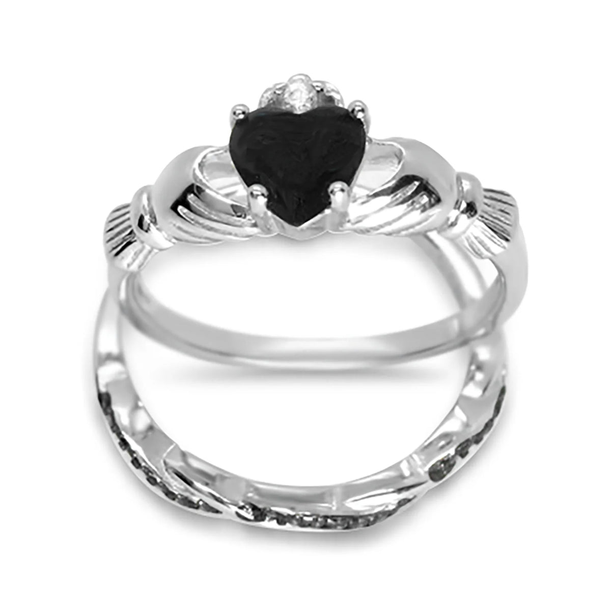Black Diamond CZ Celtic Claddagh Couples Engagement Rings B8010