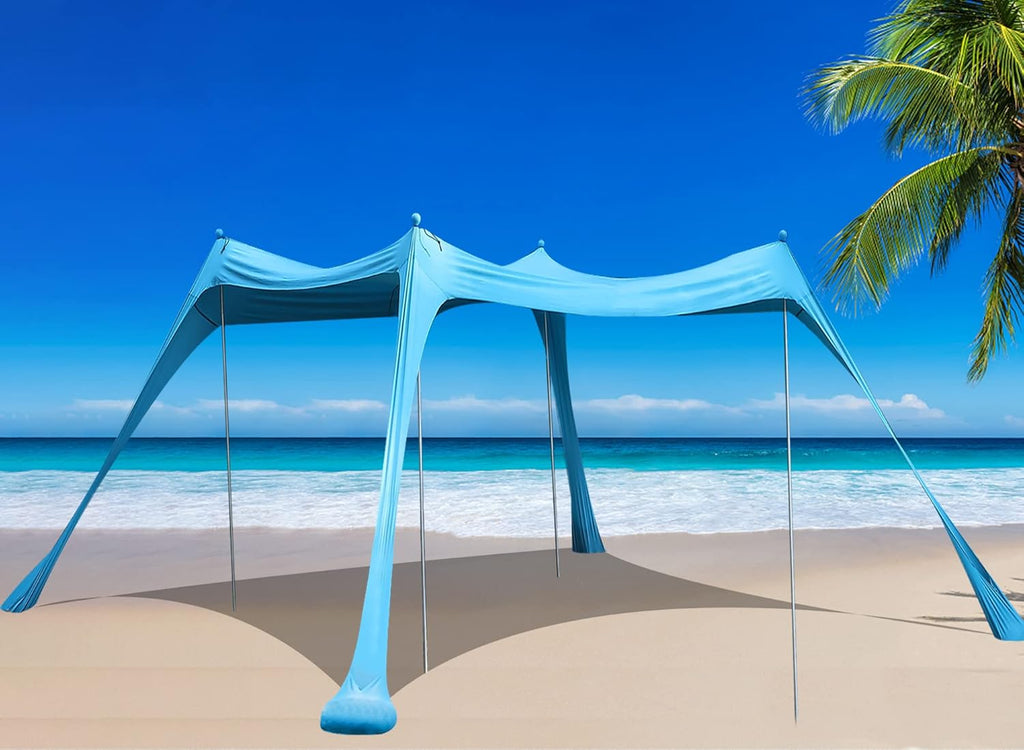 Family Beach Tent Sunshade Canopy Pop Up Sun Shelter 4 Pole with Carry Bag S810