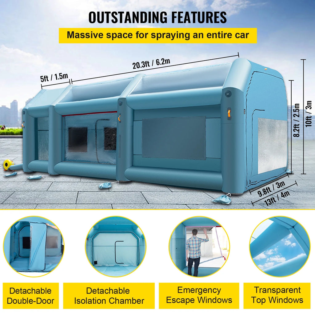 Inflatable Spray Booth Car Paint Tent 26x13x10FT Filter System 2 Blowers Y183483