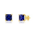 14k Yellow Gold Princess Cut Created Blue Sapphire Square Stud Earrings 7mm O304