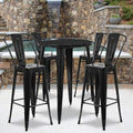 30 Round Silver Metal Bar Table Set with 4 Cafe Stools F39431