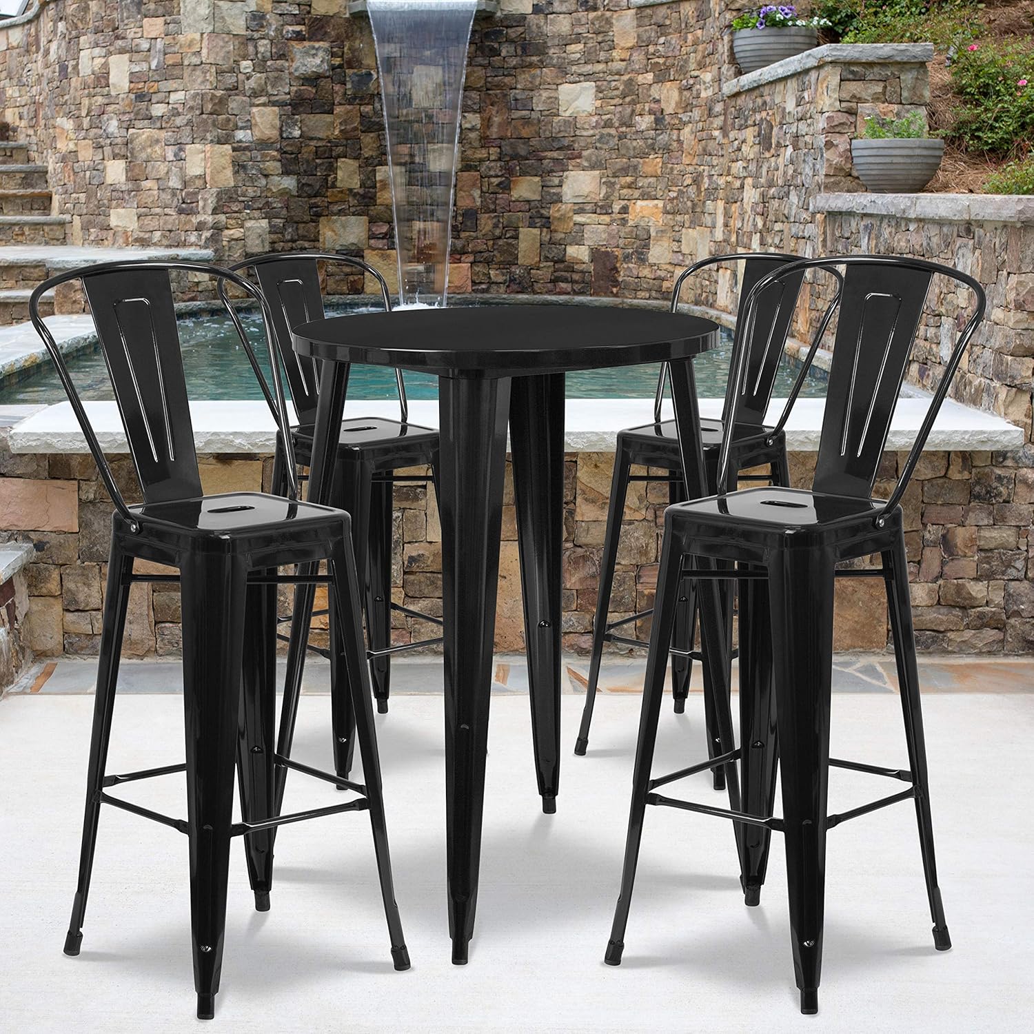 30 Round Silver Metal Bar Table Set with 4 Cafe Stools F39431