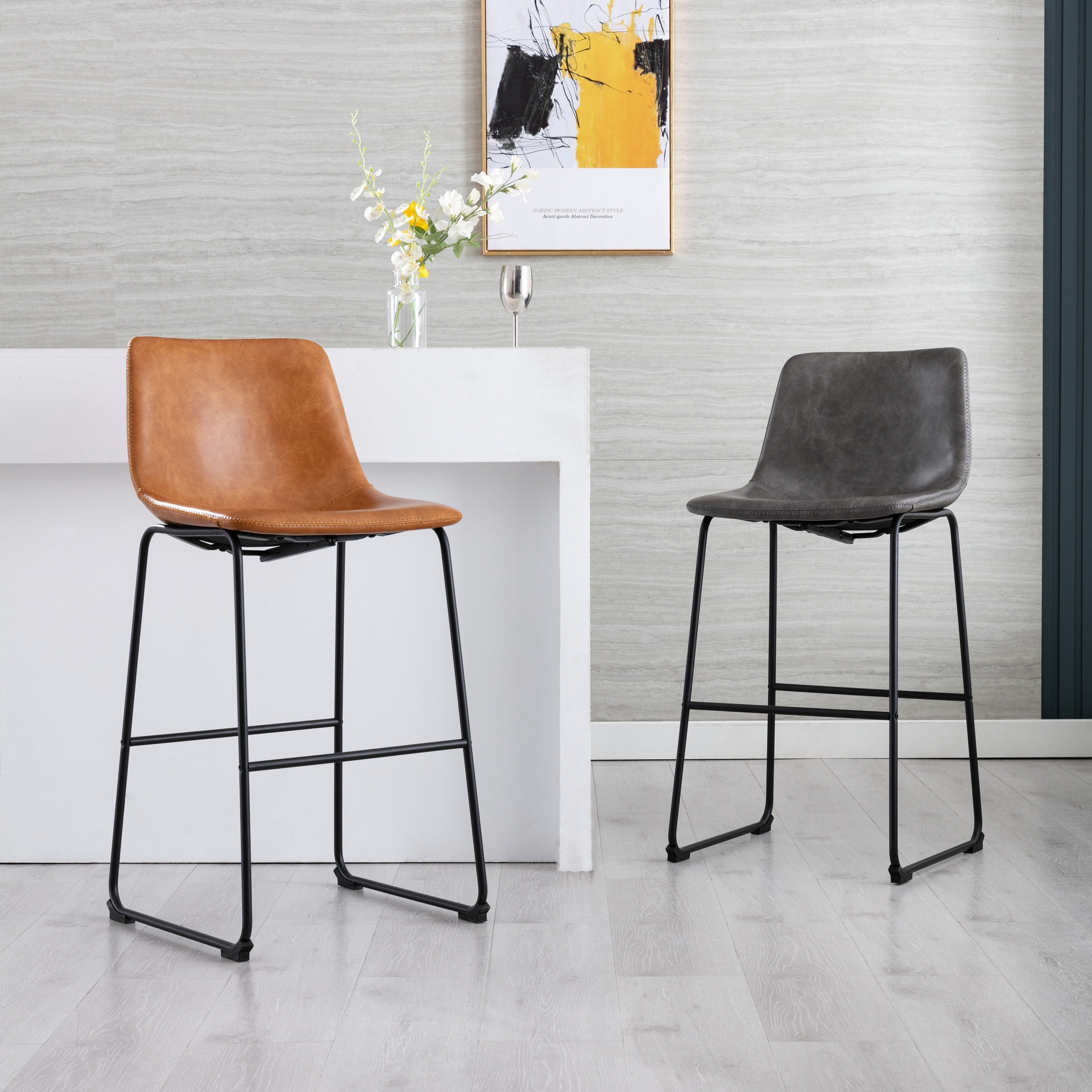 Faux Leather 30-inch Bar Stool (Set of 2) Camel X4611