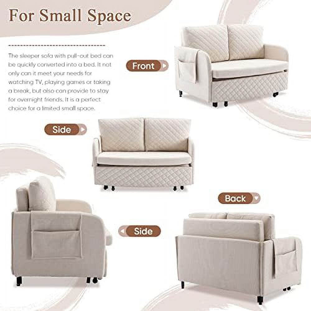 Grey Linen Loveseat Sleeper Sofa with Pull-Out Bed A80886