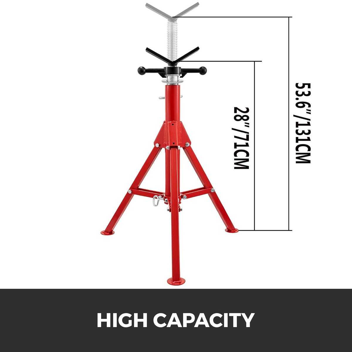 V Head Pipe Stand, Adjustable Height 28"-52", 2500 lb. Load Capacity, Carbon Steel Q62855