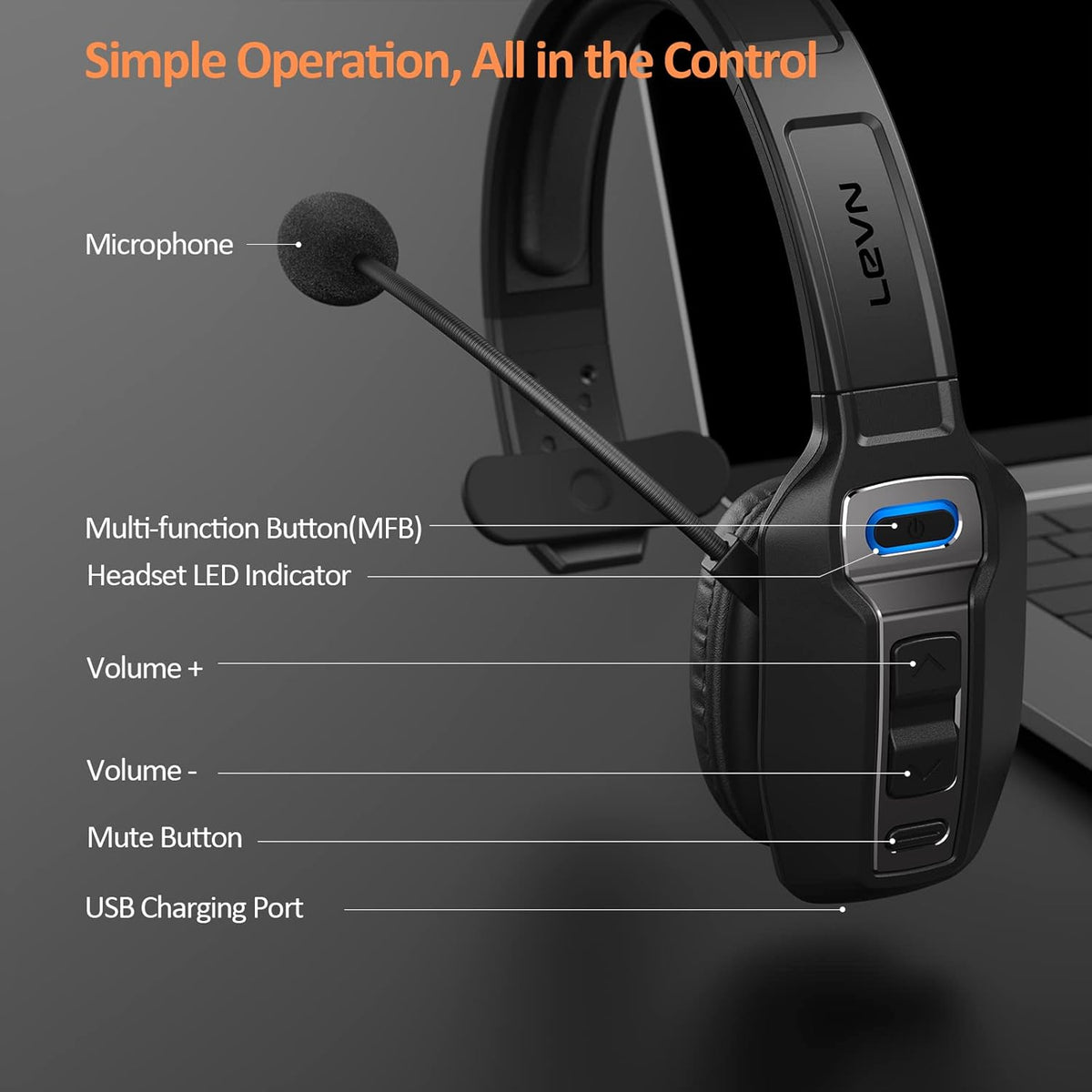 Bluetooth Headset with Microphone, Wireless On-Ear Headphones 60 Hrs Working Time A785053