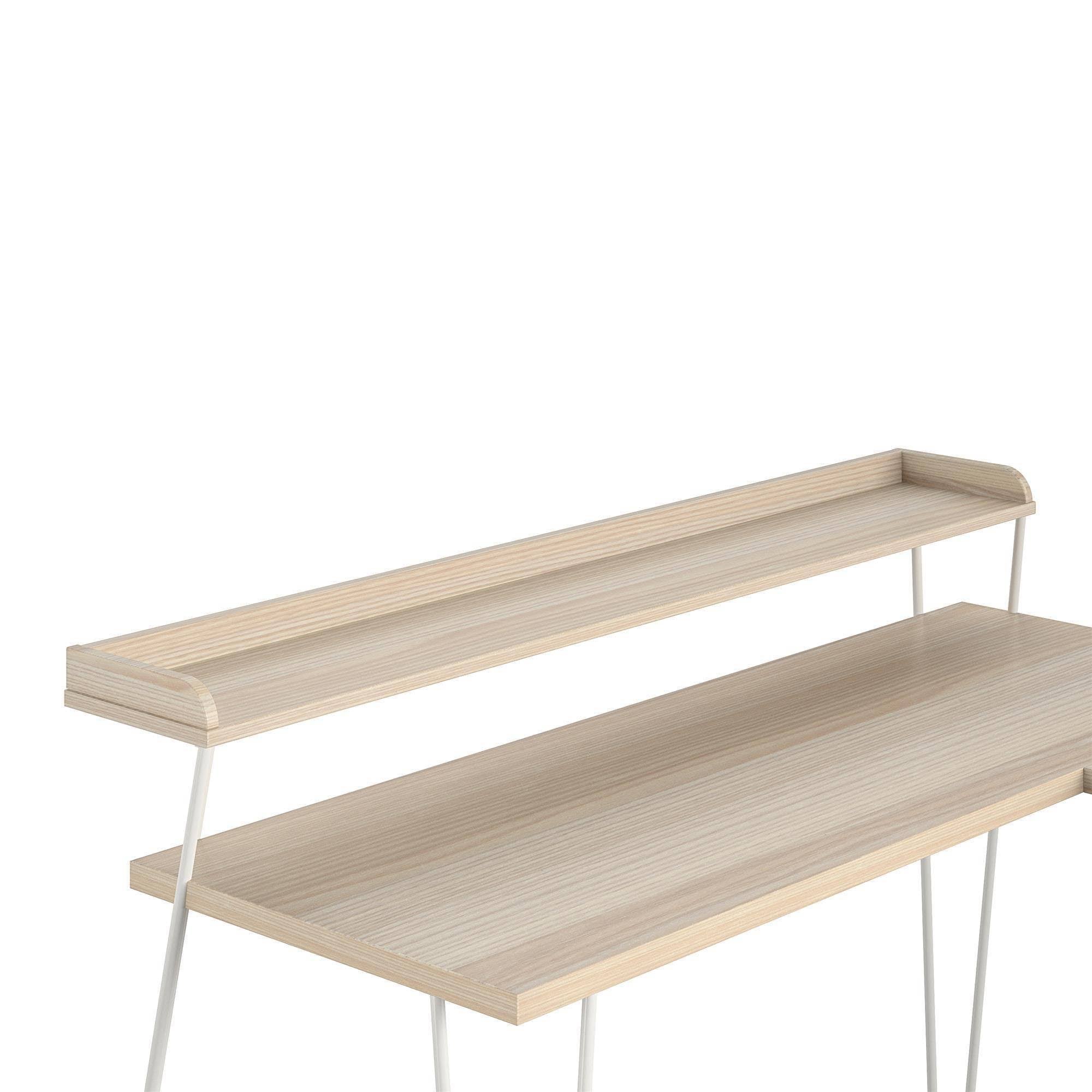 Natural/White L Desk with Riser I2907