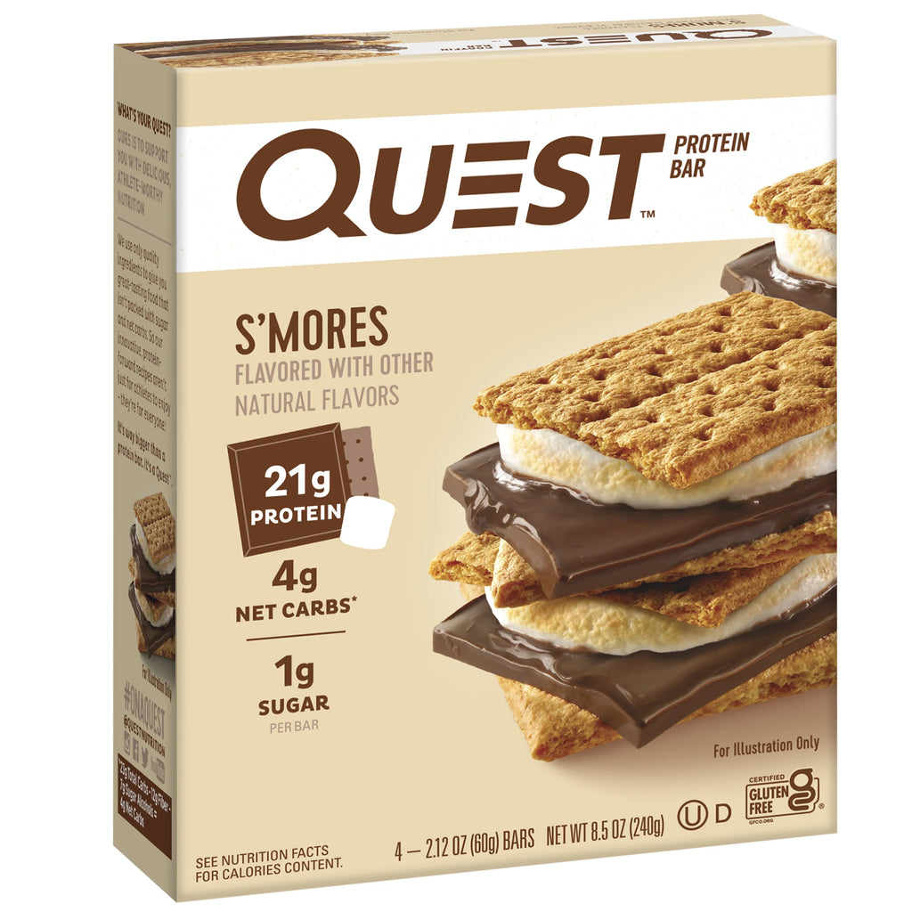 (3 pack) Quest Protein Bar, Smores, 20g Protein, Gluten Free, 4 Ct N189