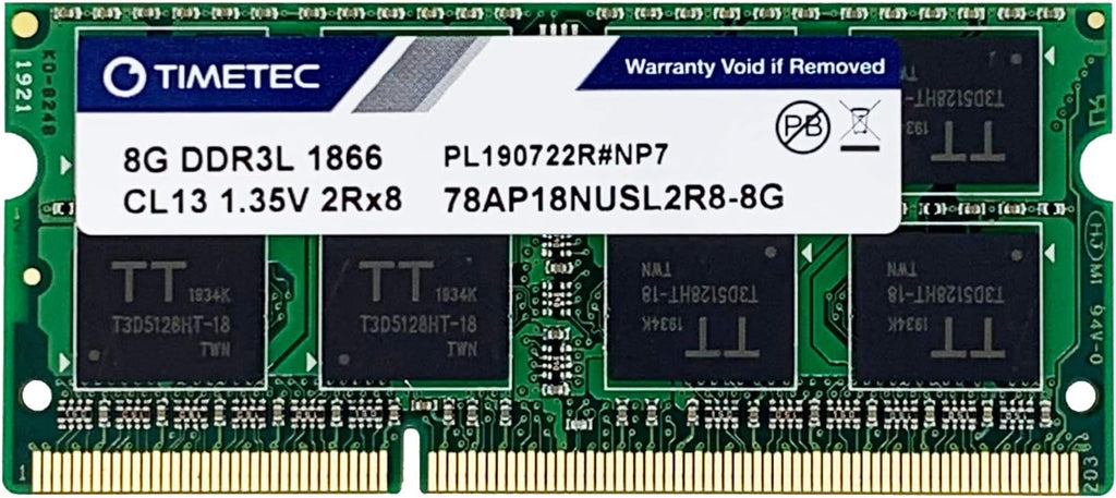 16GB KIT (2x8GB) DDR3/DDR3L 1600MHz PC3L-12800 1.35V Non-ECC Unbuffered SODIMM RAM Pack of 2 V181714