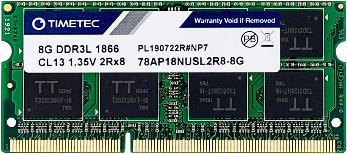 16GB KIT (2x8GB) DDR3/DDR3L 1600MHz PC3L-12800 1.35V Non-ECC Unbuffered SODIMM RAM Pack of 2 V181714