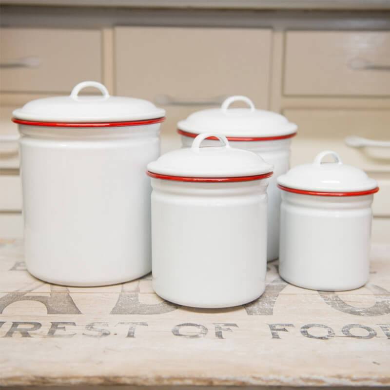 White/Grey Rim 4-Piece Enamelware Canister Set L646