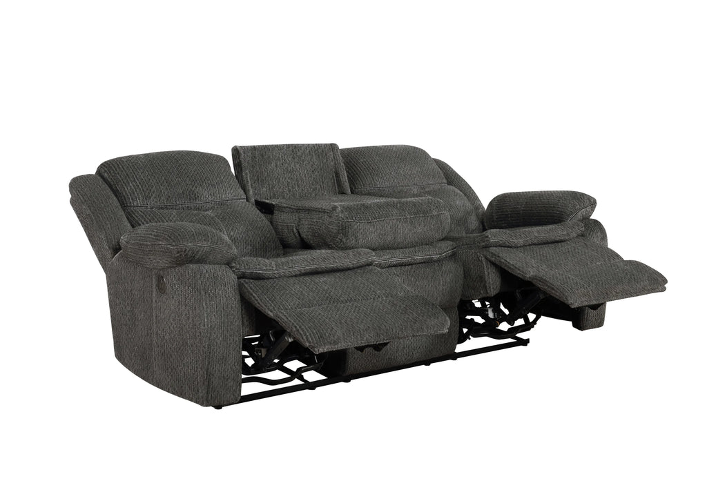 Charcoal Upholstered Motion Sofa with Drop-down Table A129058