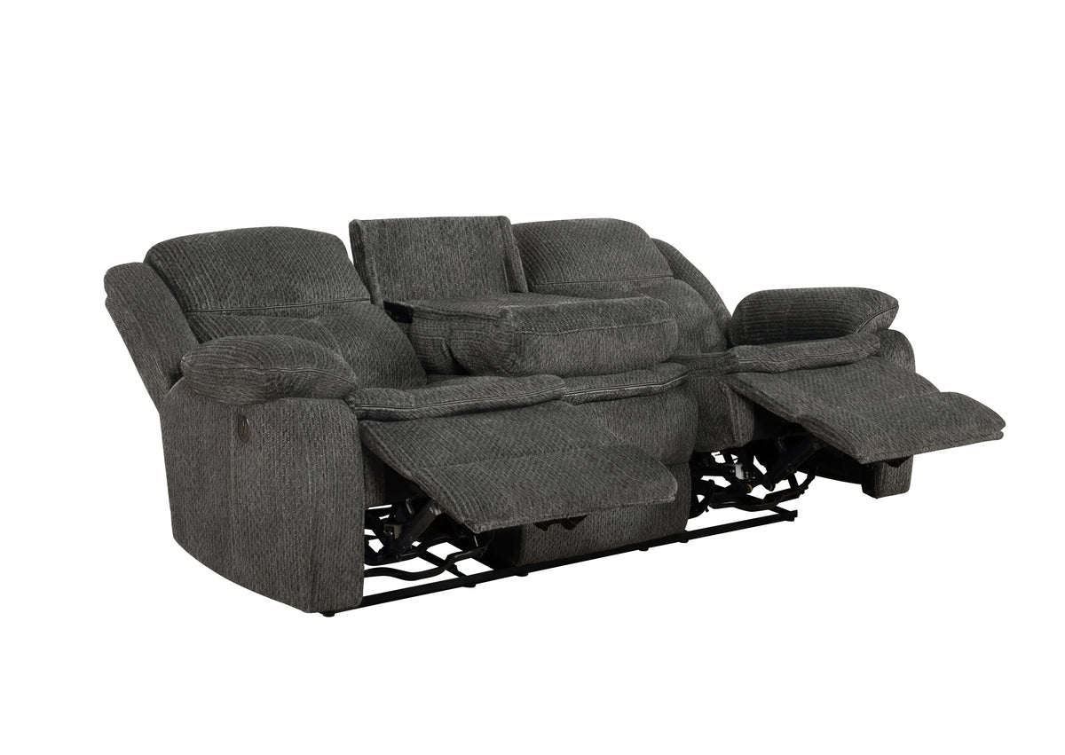 Charcoal Upholstered Motion Sofa with Drop-down Table A129058