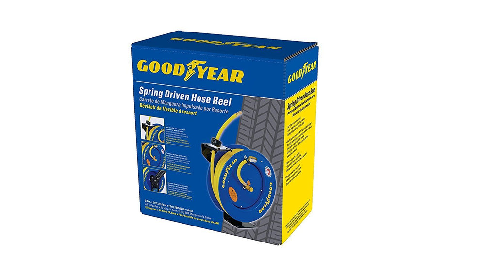 Retractable 3/8" x 50' SBR Rubber Air Hose Reel, 300PSI, Steel Single Arm B64942