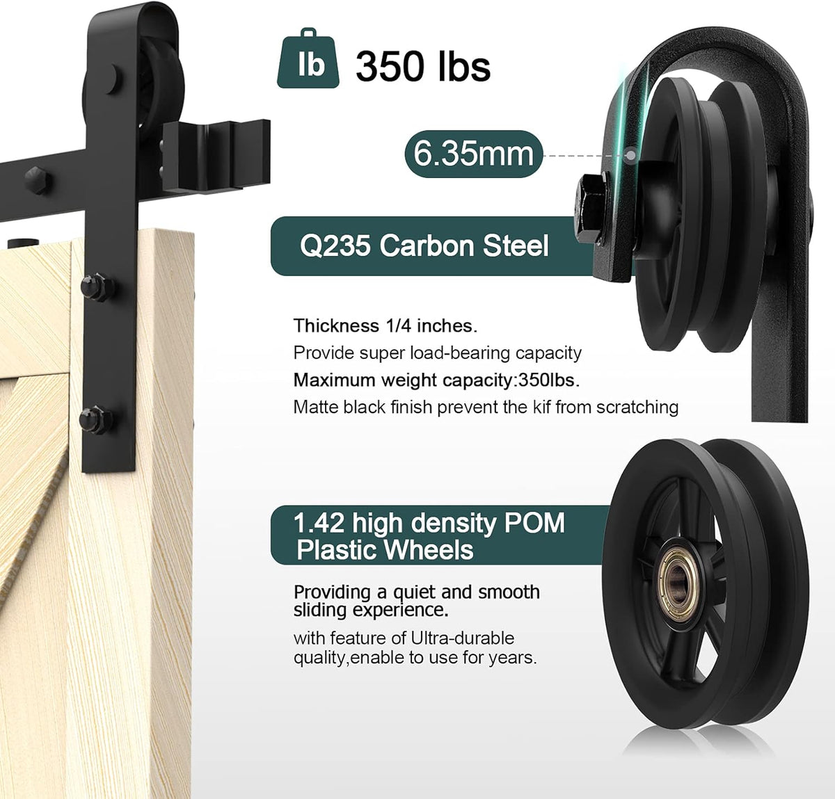 12FT Heavy Duty Q235 Carbon Steel Barn Door Hardware Kit A742470
