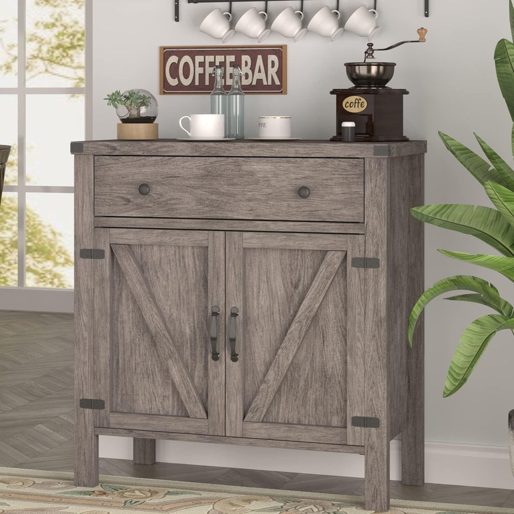 Grey Wash Buffet Cabinet with Barn Doors and Drawer G7679