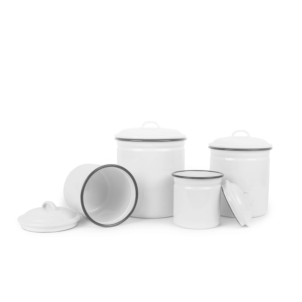 White/Grey Rim 4-Piece Enamelware Canister Set L646