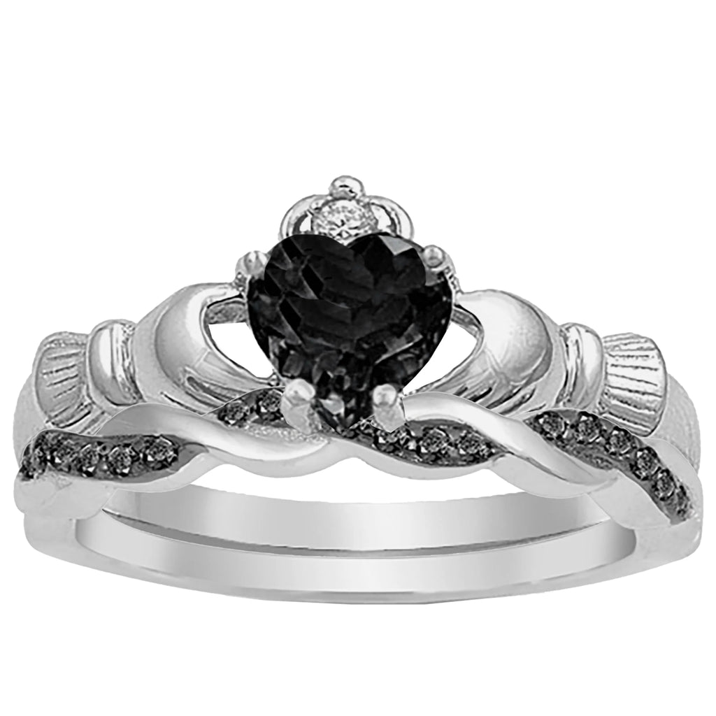 Black Diamond CZ Celtic Claddagh Couples Engagement Rings B8010