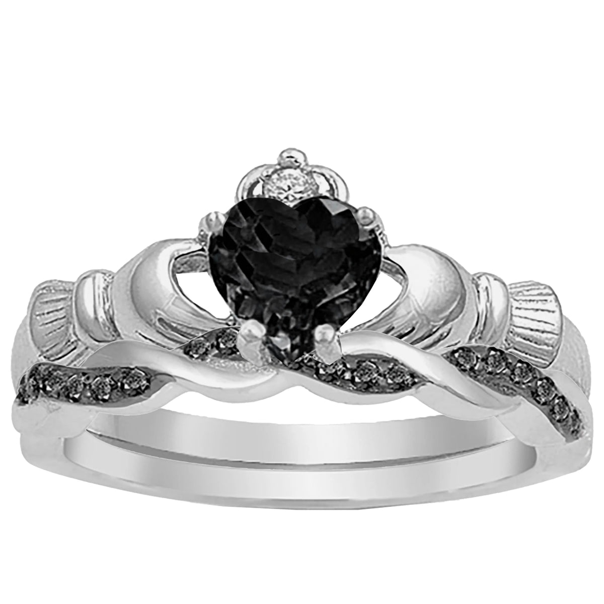 Black Diamond CZ Celtic Claddagh Couples Engagement Rings B8010