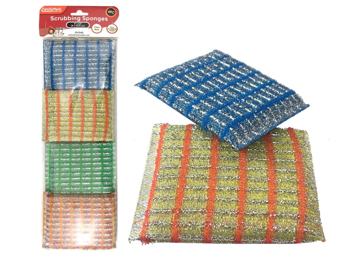 Heavy Duty Scrub Sponges Assorted Color - 4 Piece - Case of 96 J7849