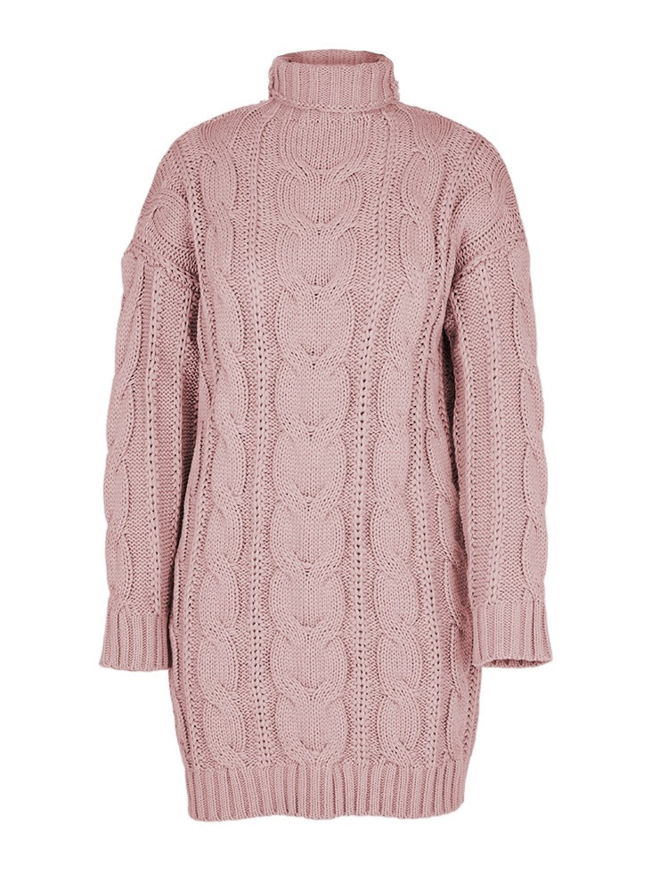 Turtleneck Cable Knit Long Sweater Dress L626208