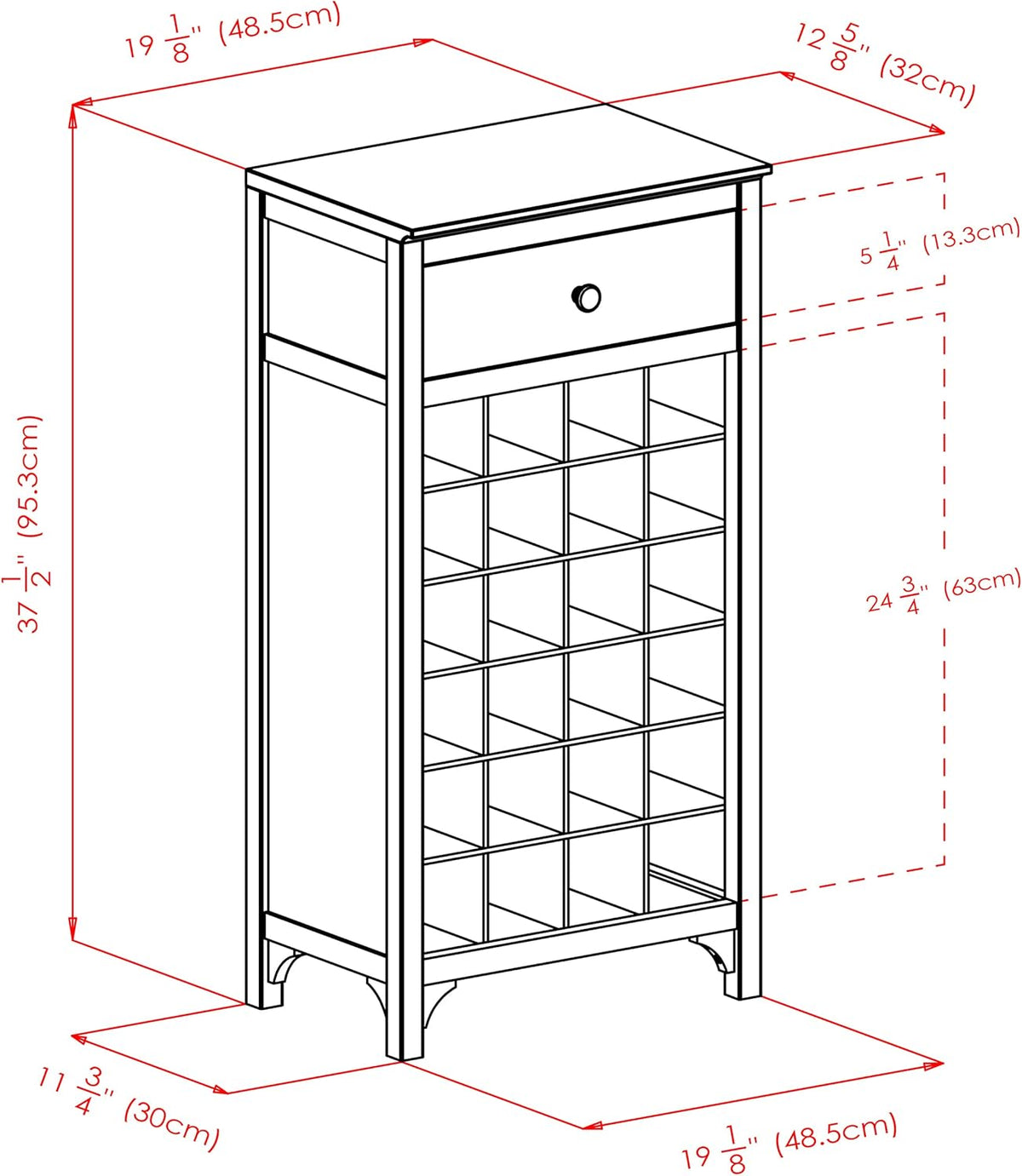 Modular 24 Bottle Wine Cabinet with Drawer B152