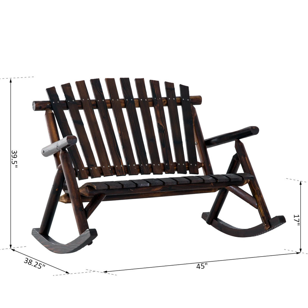 Rustic Double Rocking Chair Adirondack Bench, Fir Wood Y9203