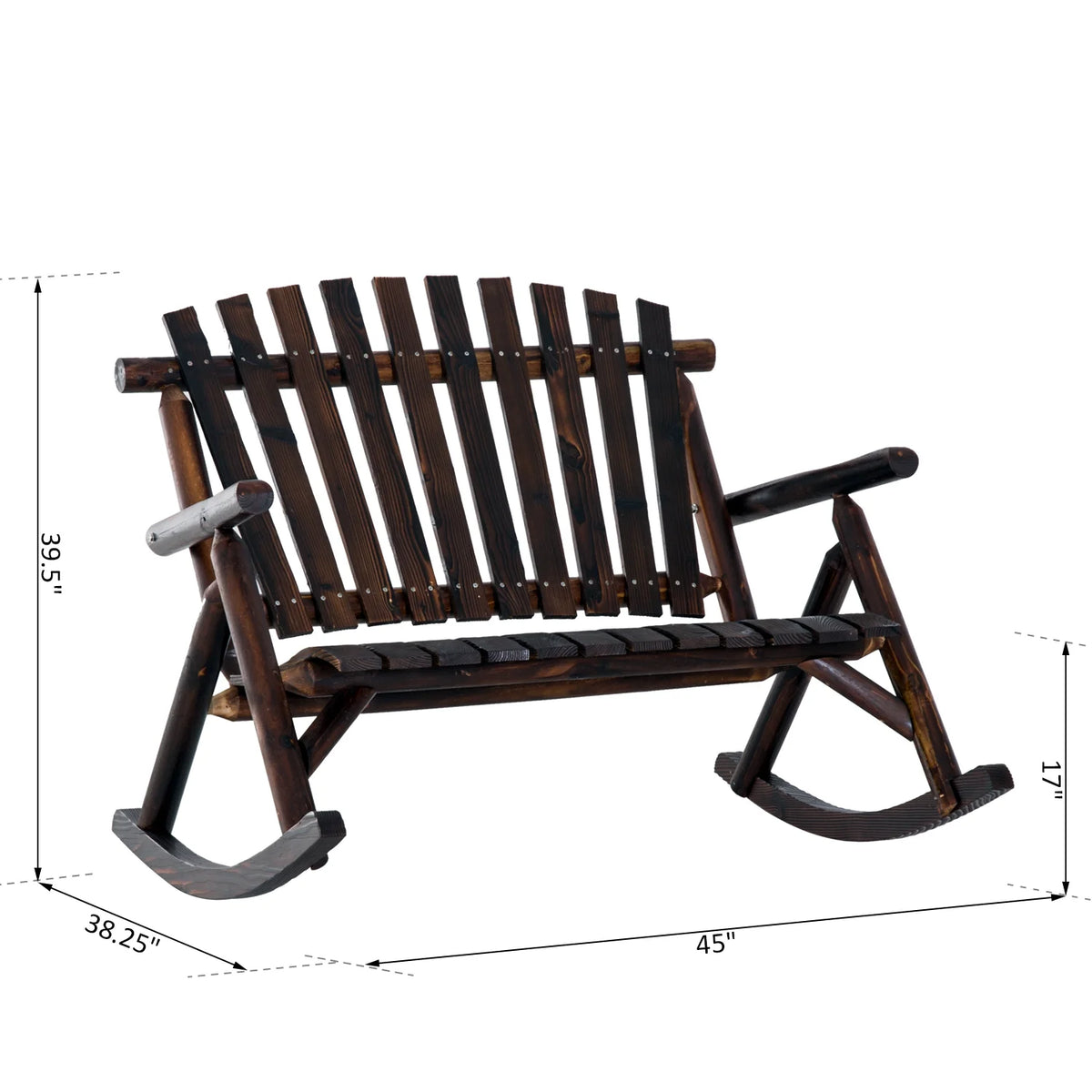 Rustic Double Rocking Chair Adirondack Bench, Fir Wood Y9203