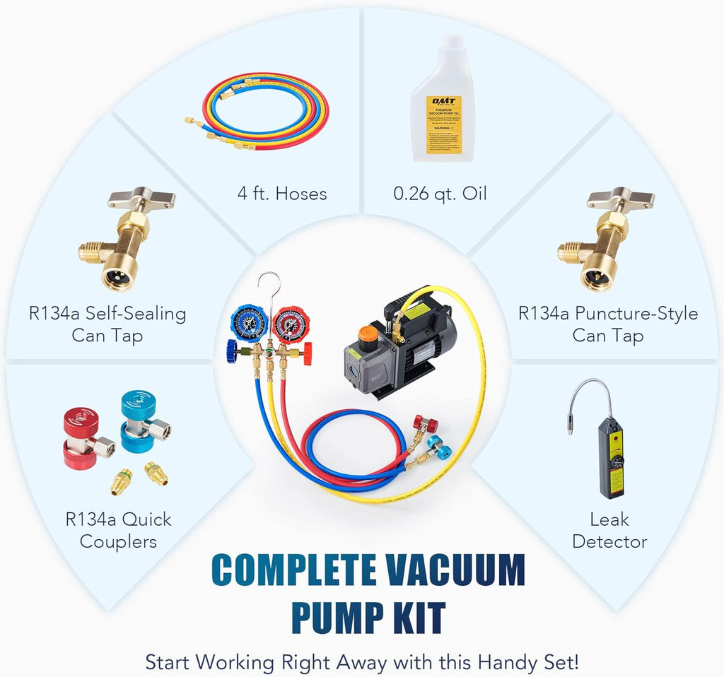 4CFM Vacuum Pump and Gauge Set with 3 Hoses S4679