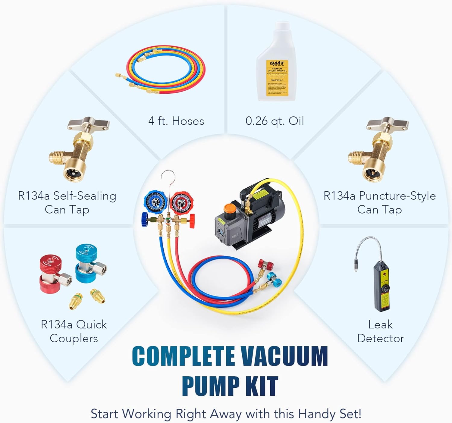 4CFM Vacuum Pump and Gauge Set with 3 Hoses S4679