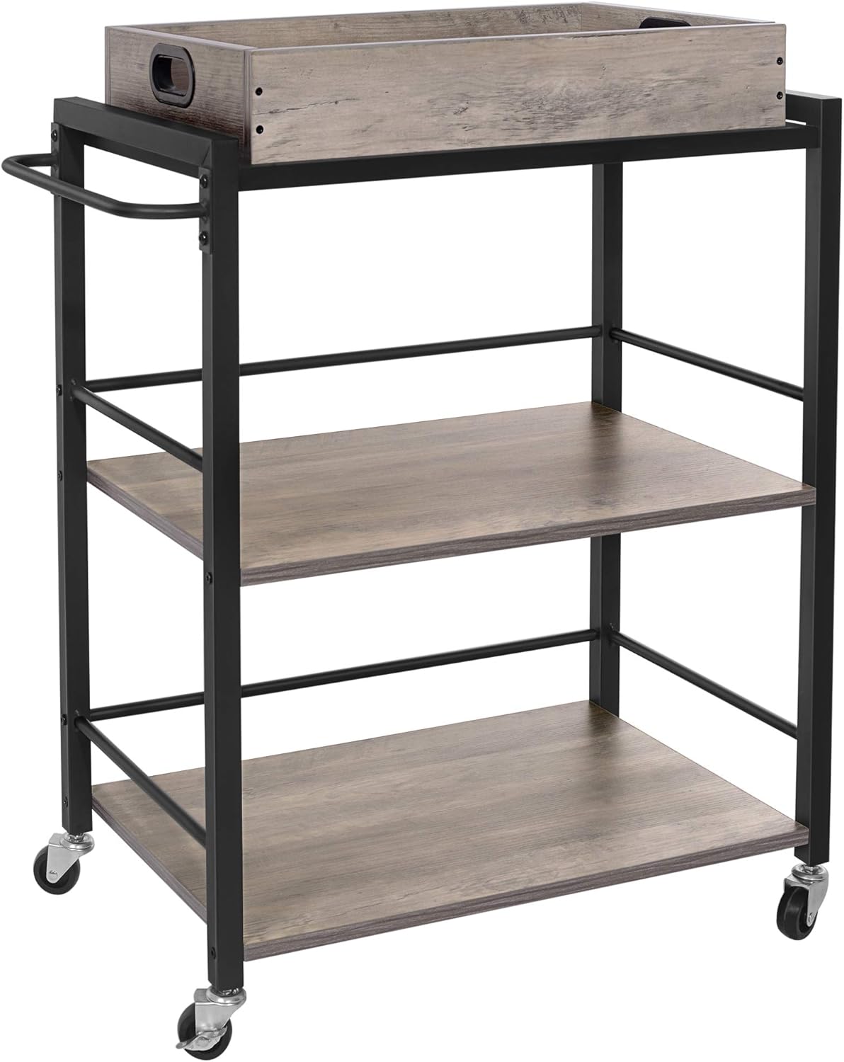 Rustic Brown and Black Bar Cart with Wheels N29421