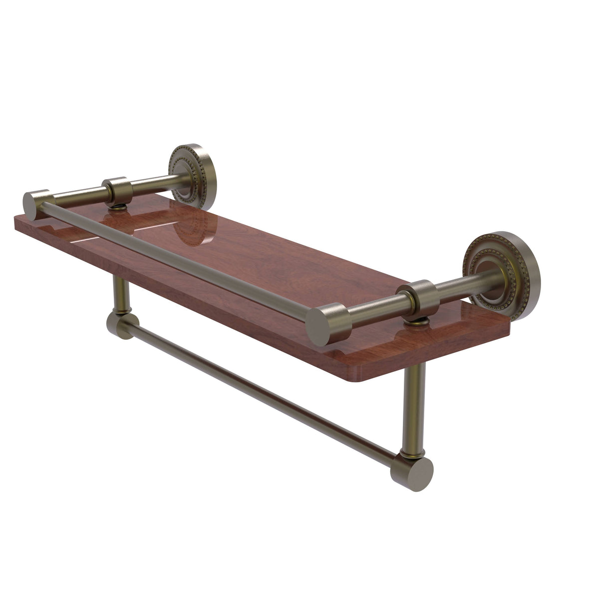 Antique Ironwood Shelf with Gallery Rail and Towel Bar K918864