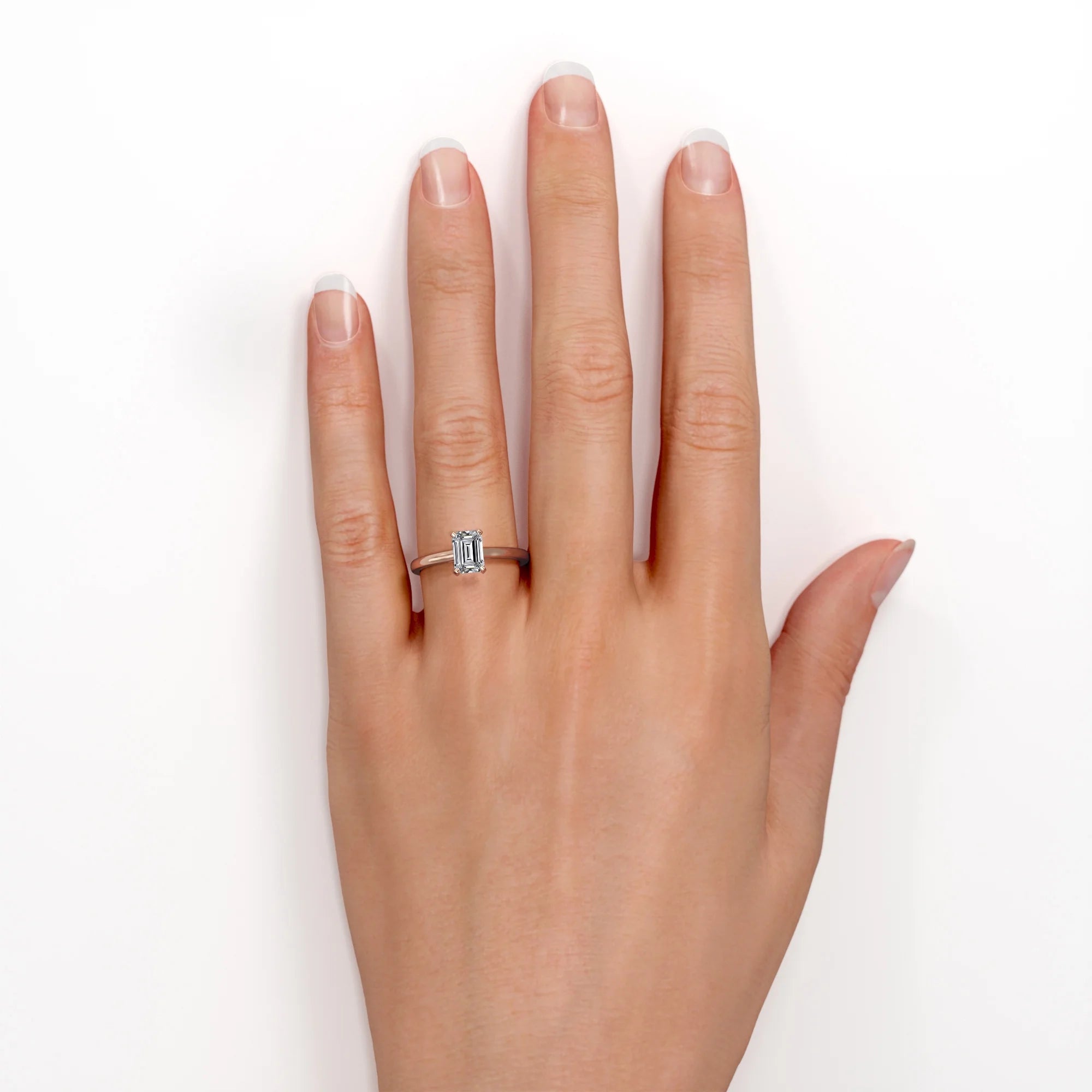 18K Rose Gold Plating Over Silver Emerald Cut Moissanite Solitaire Ring J66104