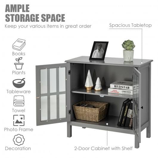 Gray Glass Door Sideboard Console Cabinet E2220