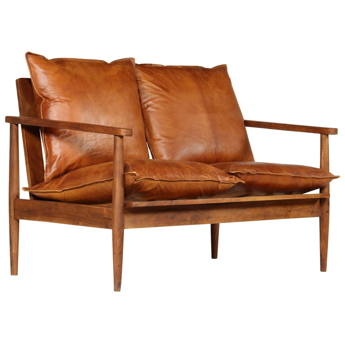 2-Seater Sofa Real Leather Acacia Wood Brown Y93463