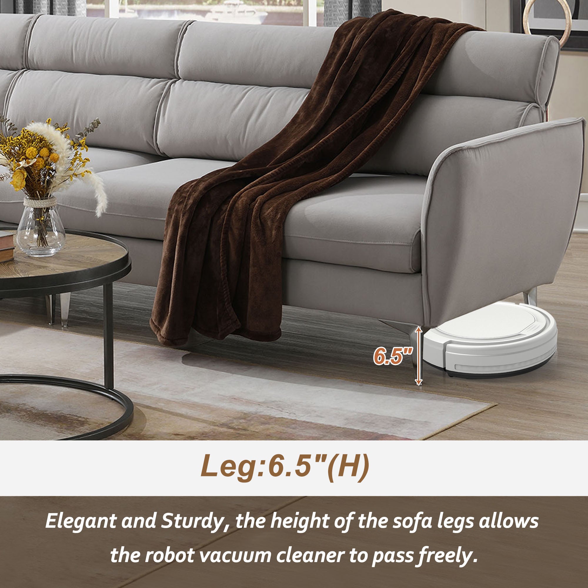Gray Flannel L-Shaped Convertible Sectional Sofa U4815