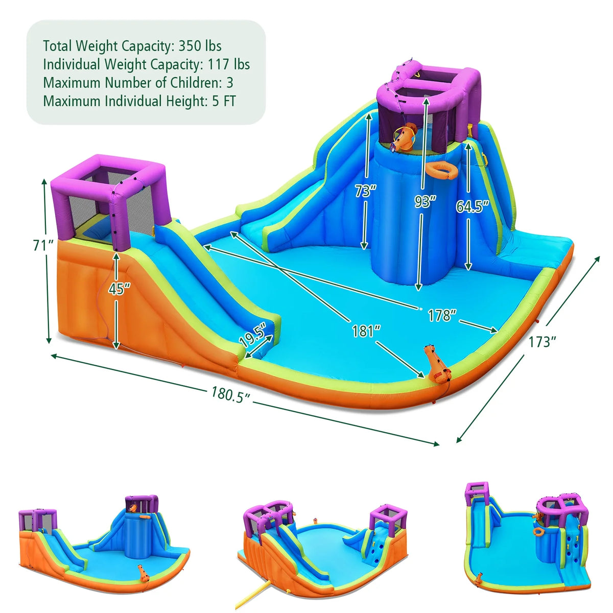 6 in 1 Inflatable Dual Slide Water Park Climbing Bouncer with 950W Blower R752
