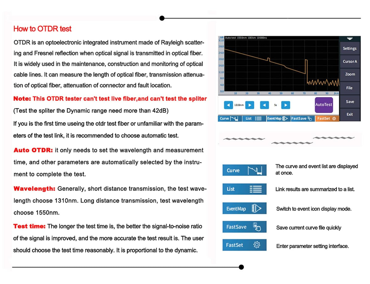 Single Mode OTDR 1310/1550nm 26/24dB 4.3 inches Touch Screen Optical Network Tester with FC/UPC-FC/APC-SX Connector R590438