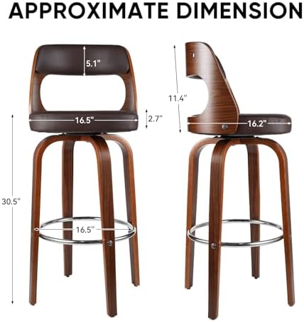 Set of 2 PU Leather Swivel Barstools with Wooden Back and Legs N112