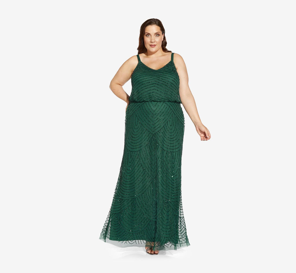Beaded Blouson Gown - Green Q5491
