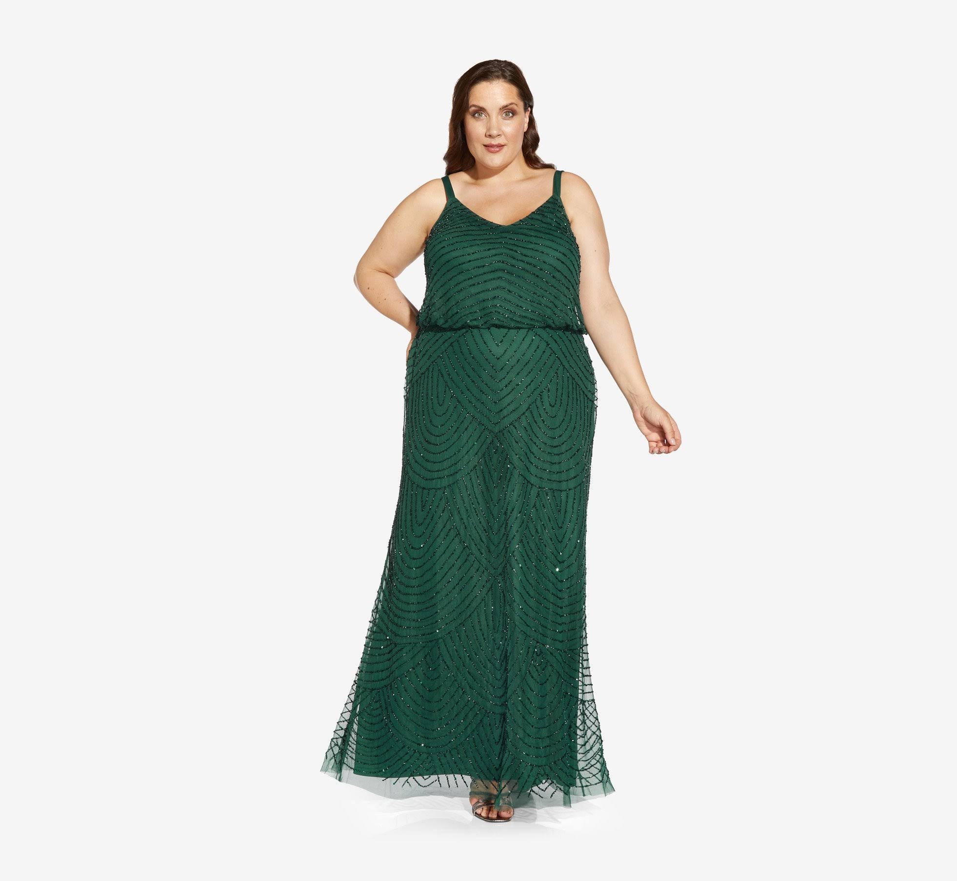 Beaded Blouson Gown - Green Q5491
