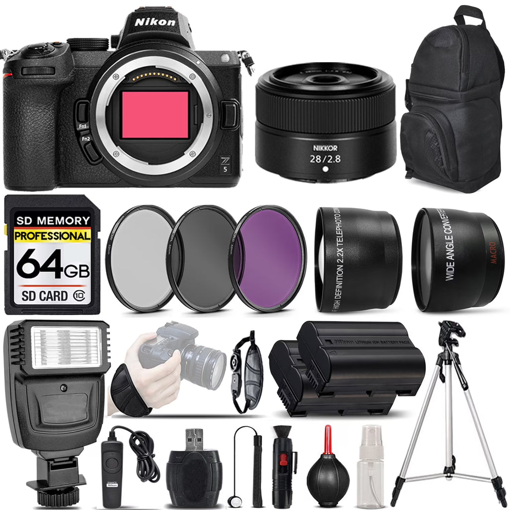 Nikon Z5 Mirrorless Digital Camera with 28mm f/2.8 Lens, 64GB Memory Card O77757